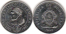 moneda Honduras 50 centavos 1994 FAO