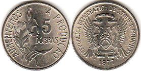 coin Saint Thomas and Prince 5 dobras 1977
