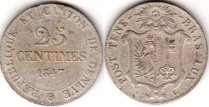 Münze Genf 25 centimes 1847