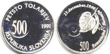 coin Slovenia 500 tolarjev 1991