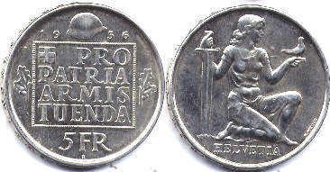 coin Switzerland 5 francs 1936