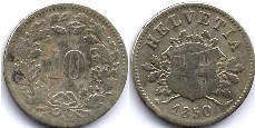 coin Switzerland 10 rappen 1850