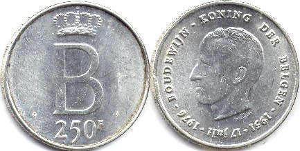 piece Belgique 250 francs 1976