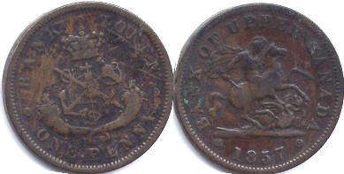 moneda Upper Canada 1 penny 1857