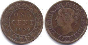 piece canadian old monnaie 1 cent 1859