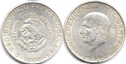 moneda Mexico 5 pesos 1956