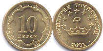 coin Tajikistan 10 dirams 2001