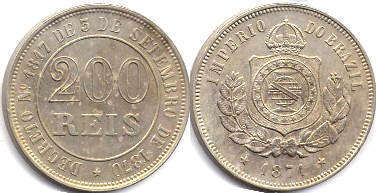 coin Brazil 200 reis 1871