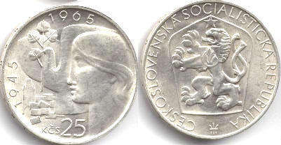 mince Czechoslovakia 25 korun 1965