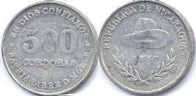 coin Nicaragua 500 cordobas 1987