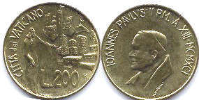 coin Vatican 200 lire 1991