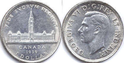 coin canadian old coin 1 dollar 1939