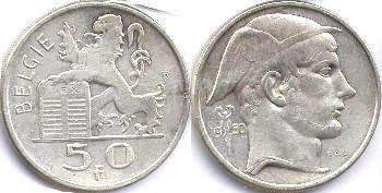 coin Belgium 50 francs 1950