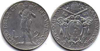 moneta Vatican 2 lire 1941