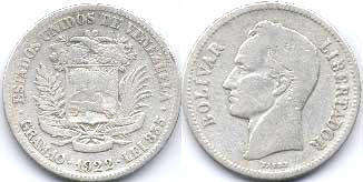 moneda Venezuela 2 bolivares 1922