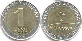 moneda Argentina 1 peso 1998 MERCOSUR