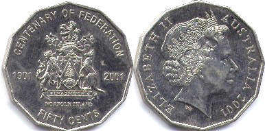 australian commemmorative coin 50 cents 2001