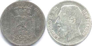 piece Belgique 2 francs 1866
