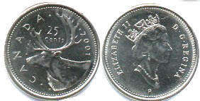 canadian coin 25 cents 2001