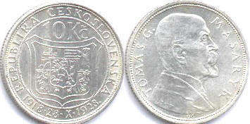 mince Czechoslovakia 10 korun 1928