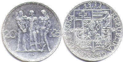 coin Czechoslovakia 20 korun 1933