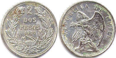 moneda Chile 2 pesos 1927
