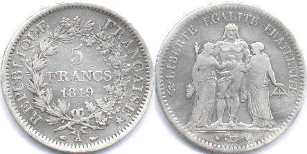 coin France 5 francs 1849