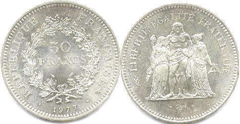 moneda Francia 50 francos 1977 