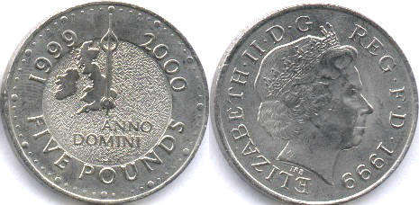 coin UK 5 pounds 1999