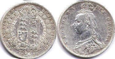 coin UK old coin half crown 1889