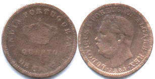 coin Portuguese India 1/4 tanga 1881