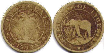 coin Liberia 2 cents 1937