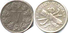 moneda Mexico 5 centavos 1882