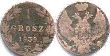 moneta Polska 1 grosz 1839