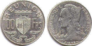 piece Reunion 100 francs 1964