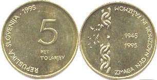 kovanice Slovenija 5 tolarjev 1995