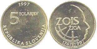 coin Slovenia 5 tolarjev 1997