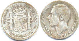 coin Spain 1 peseta 1883