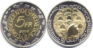 coin Switzerland 5 francs 2000
