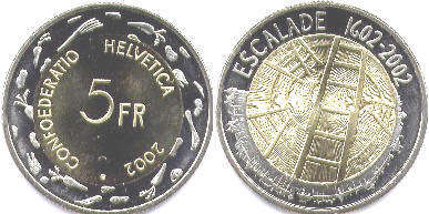 coin Switzerland 5 francs 2002