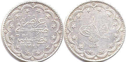 coin Turkey - Ottoman 20 kurush 1917