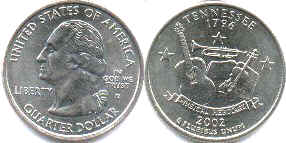 moneda Estados Unidos 1/4 dólar 2002 Tennessee