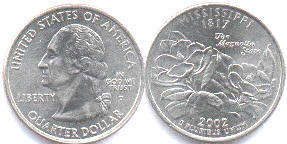 moneda Estados Unidos 1/4 dólar 2002 Mississippi