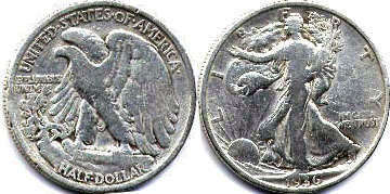 moneda Estados Unidos 1/2 dólar 1936 Libertad plata half dólar