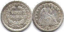 viejo Estados Unidos moneda 10 centavos 1853 Seated Libertad plata dime