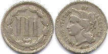 viejo Estados Unidos moneda 3 centavos 1867