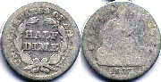 viejo Estados Unidos moneda 5 centavos 1837 Seated Libertad plata half dime 