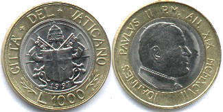 moneta Vatican 1000 lire 1997