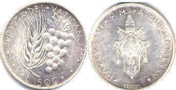 coin Vatican 500 lire 1975