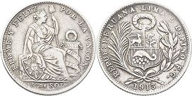 coin Peru 1/5 sol 1913